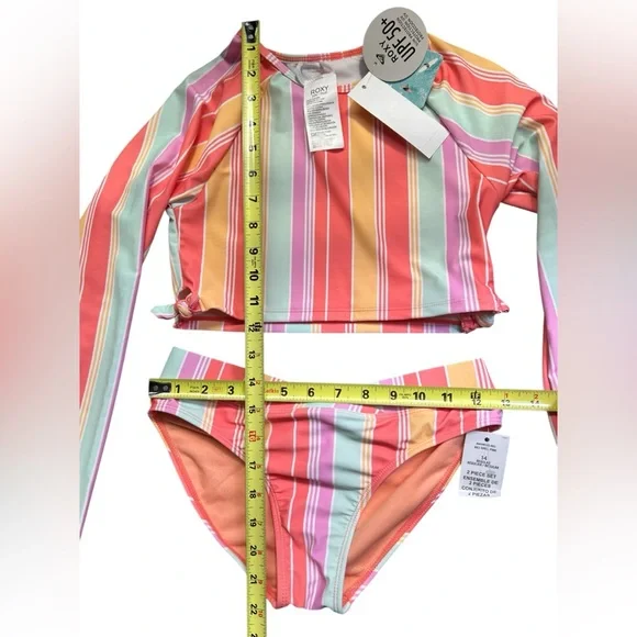 ROXY girls Ocean Treasure Long Sleeve Crop Top Swimsuit Set size 14 NWT